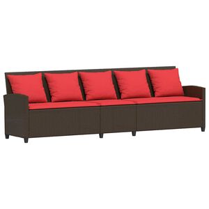 vidaXL Gartensofa 5-Sitzer mit Kissen Braun Poly Rattan