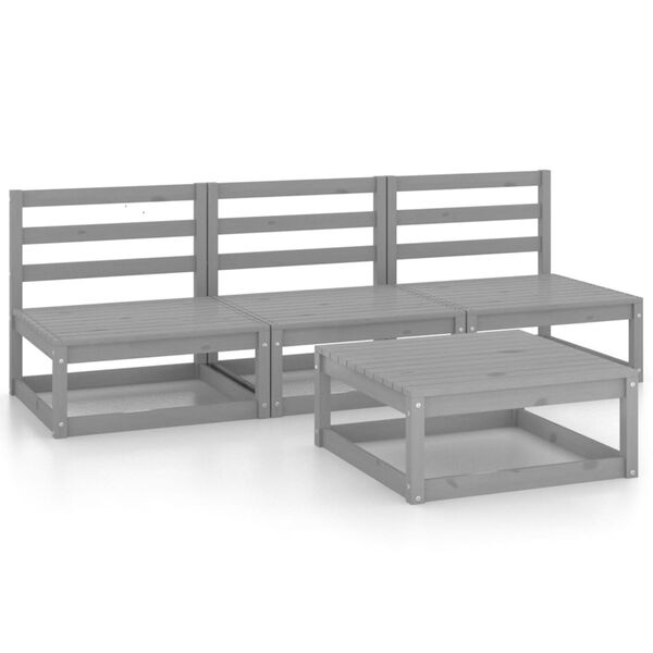 vidaXL 4-tlg. Garten-Lounge-Set Grau Massivholz Kiefer