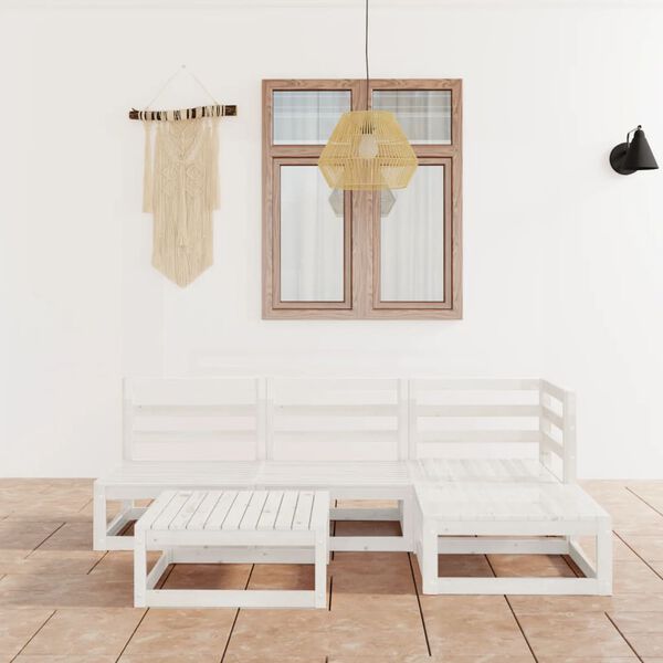 vidaXL 5-tlg. Garten-Lounge-Set Wei&szlig; Massivholz Kiefer