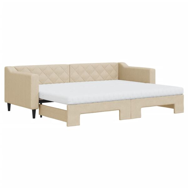vidaXL Tagesbett Ausziehbar mit Matratzen Creme 80x200 cm Stoff