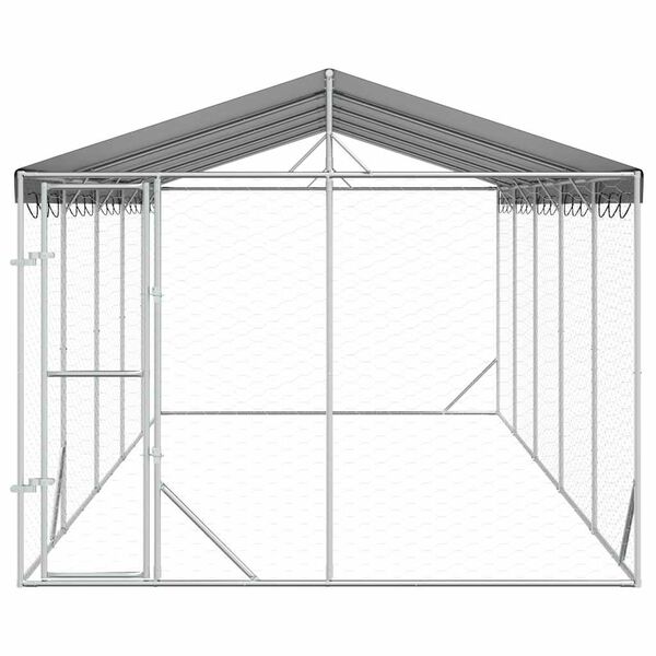vidaXL Outdoor-Hundezwinger mit Dach Silbern 3x7,5x2,5m Stahl Verzinkt
