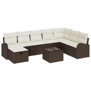 vidaXL Garten-Sofa-Set mit Kissen mit Speicher 9 pcs Braun Poly Rattan
