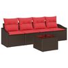 vidaXL Sofa Set 5 stk. 3-Sitzanzahl Braun und Rot Poly Rattan