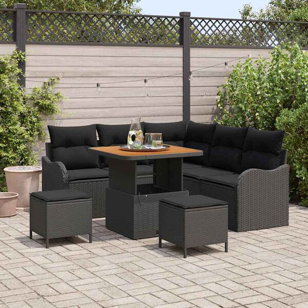 vidaXL Gartensofa-set mit Kissen 8 pcs Schwarz Poly-Rattan