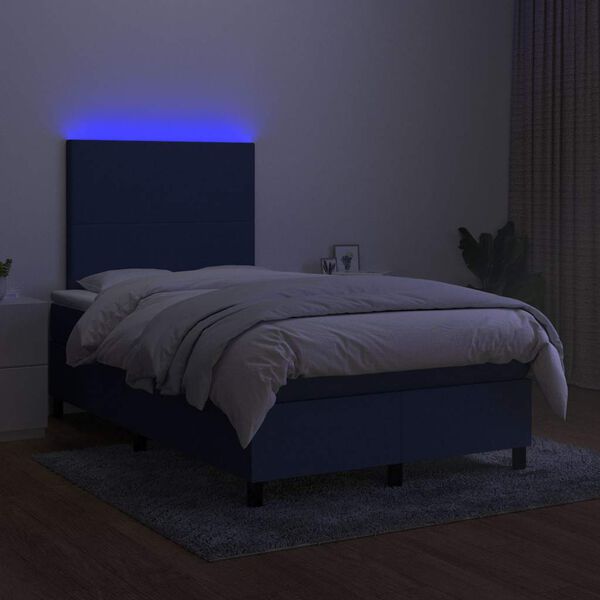 vidaXL Boxspringbett mit Matratze & LED Blau 120x190 cm Stoff