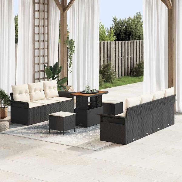 vidaXL Gartensofa-set mit Kissen 10 pcs Schwarz Poly-Rattan