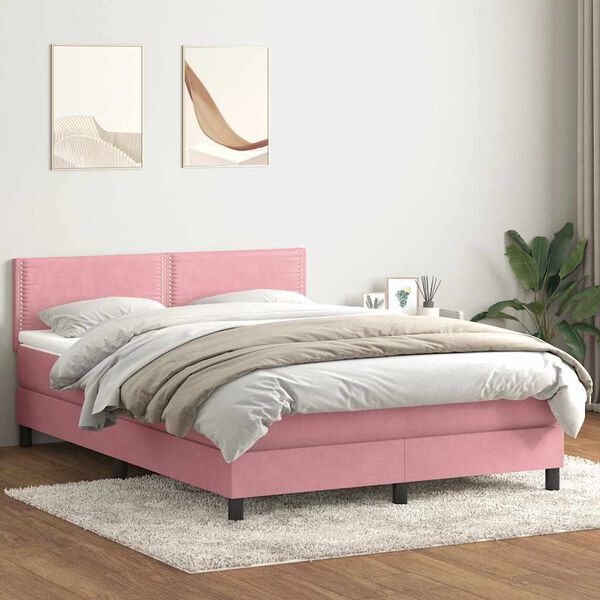 vidaXL Boxspringbett mit Matratze & LED Rosa 160x220 cm Samt