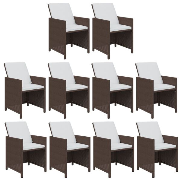 vidaXL 11-tlg. Garten-Essgruppe mit Kissen Poly Rattan Braun
