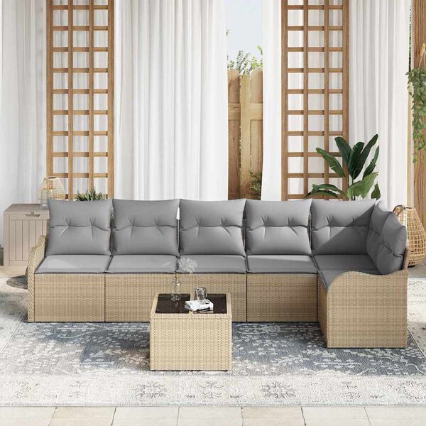 vidaXL Gartensofa-set 7 pcs Beige Poly-Rattan