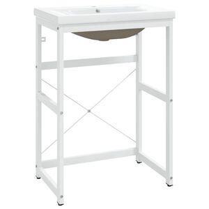 vidaXL Badezimmer-Waschtischgestell mit Waschbecken Wei&szlig; Eisen