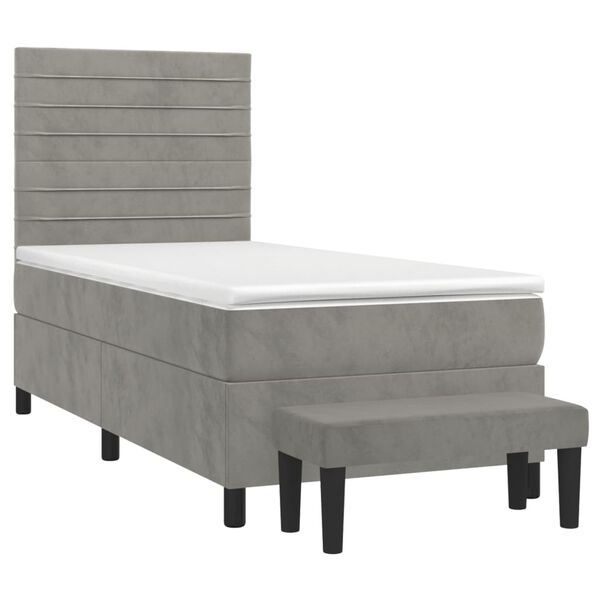 vidaXL Boxspringbett mit Matratze Hellgrau 80x200 cm Samt