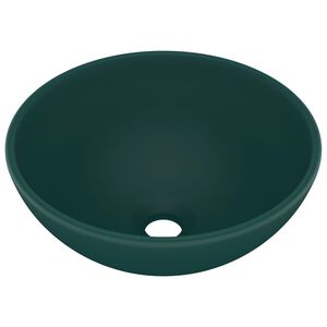 vidaXL Luxus-Waschbecken Rund Matt Dunkelgr&uuml;n 32,5x14 cm Keramik
