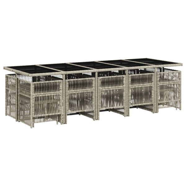 vidaXL 15-tlg. Garten-Essgruppe mit Kissen Hellgrau Poly Rattan