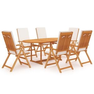 vidaXL 7-tlg. Garten-Essgruppe mit Kissen Massivholz Teak
