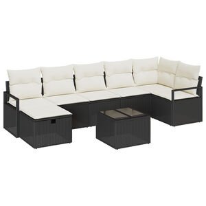 vidaXL Sofa Set mit Kissen 8 pcs Schwarz und Creme Poly-Rattan