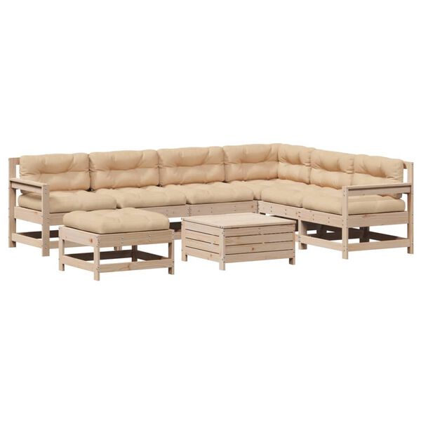 vidaXL 8-tlg. Garten-Lounge-Set mit Kissen Massivholz Kiefer