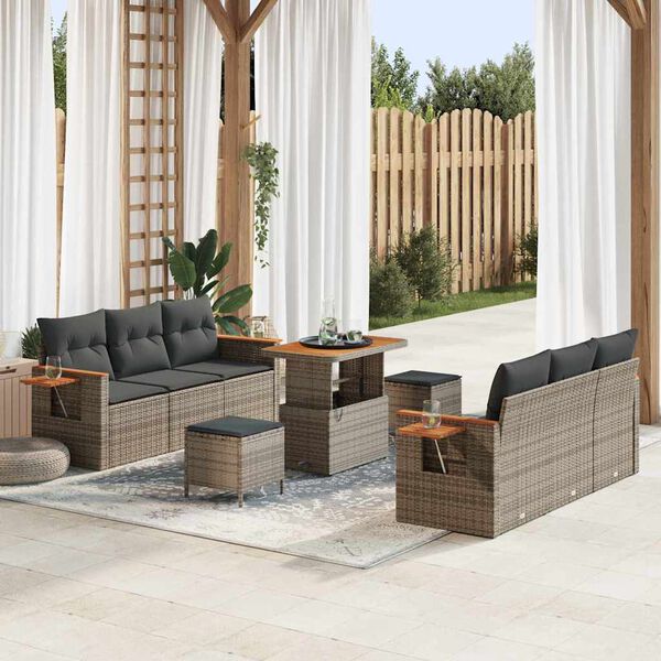 vidaXL Gartensofa-set mit Kissen 9 pcs Grau