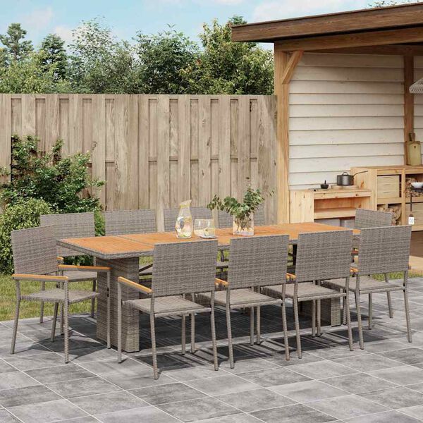 vidaXL Garten Essgruppe 11 pcs Grau Poly-Rattan