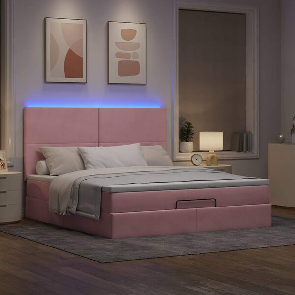 vidaXL Ottoman-Bett mit Matratzen & LEDs Rosa 180x200 cm Samt
