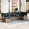 vidaXL Garten-Sofa-Set mit Kissen 7 pcs Grau Poly Rattan