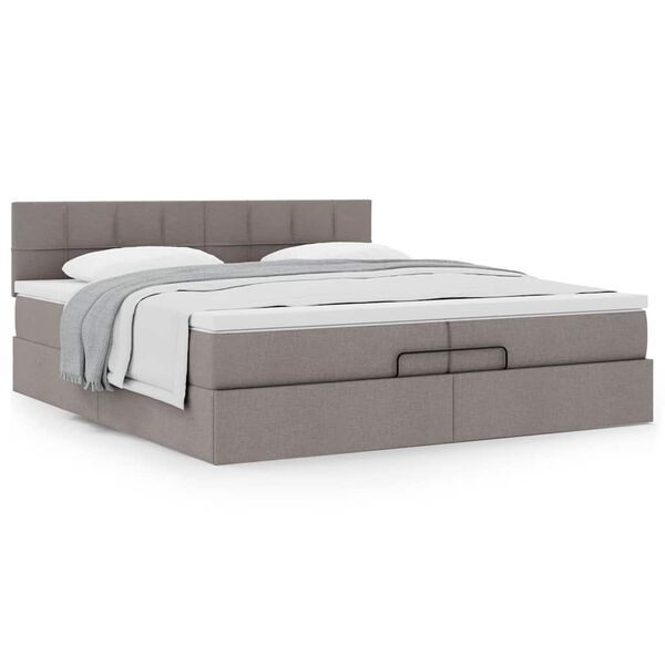 vidaXL Ottoman-Bett mit Matratze Taupe 200x200 cm Stoff