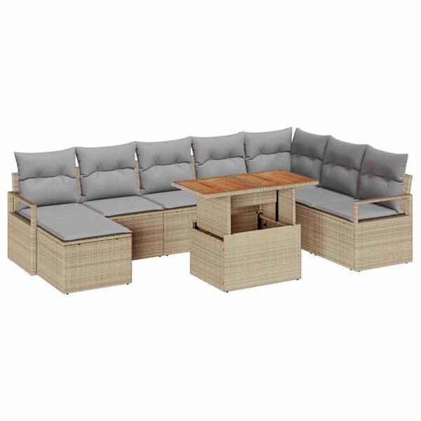 vidaXL Garten-Sofa-Set mit Speicher 9 pcs Beige Poly Rattan