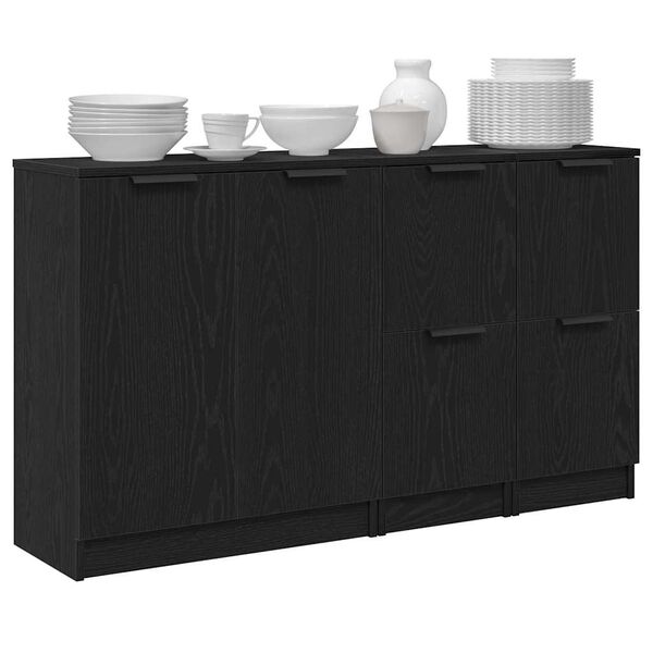 vidaXL Sideboard 3 pcs Schwarz Eichen-Optik Holzwerkstoff