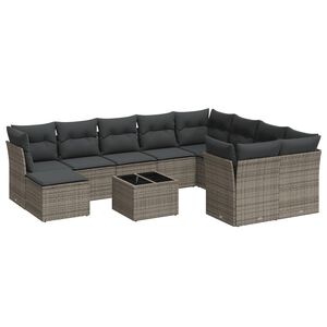 vidaXL 11-tlg. Garten-Sofagarnitur mit Kissen Grau Poly Rattan