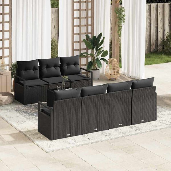 vidaXL Garten-Sofa-Set 8 pcs Schwarz Poly-Rattan und Stahl und Glas