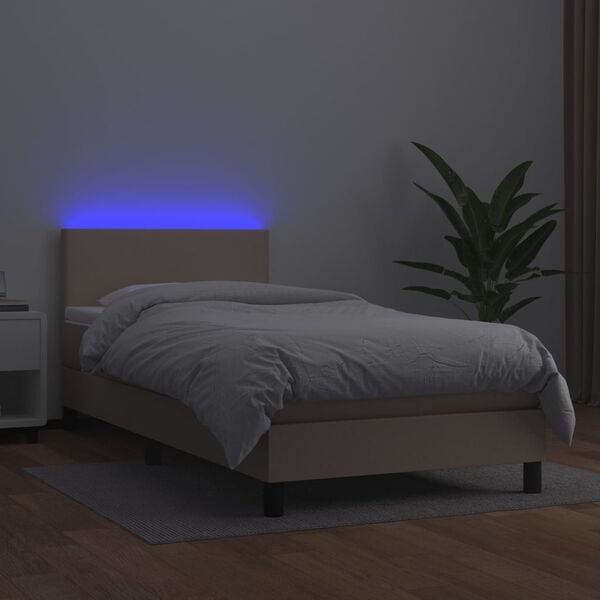 vidaXL Boxspringbett mit Matratze & LED Cappuccino-Braun 90x190cm