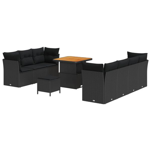 vidaXL Garten-Sofa-Set mit Kissen mit Speicher 10 pcs Schwarz