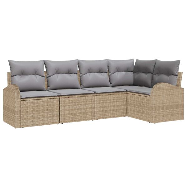 vidaXL Sofa Set mit Kissen 5 pcs Beige und Hellgrau Poly-Rattan