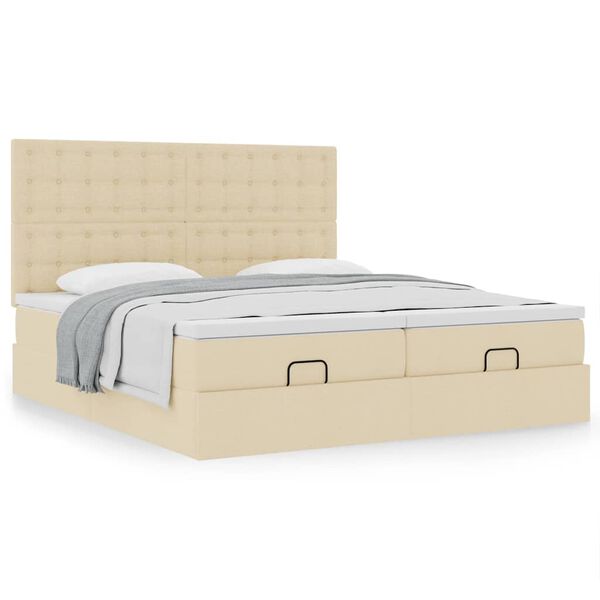 vidaXL Ottoman-Bett mit Matratzen Creme 200x200 cm Stoff