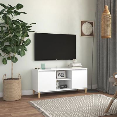 vidaXL TV-Schrank mit Massivholz-Beinen Weiß 103,5x30x50 cm