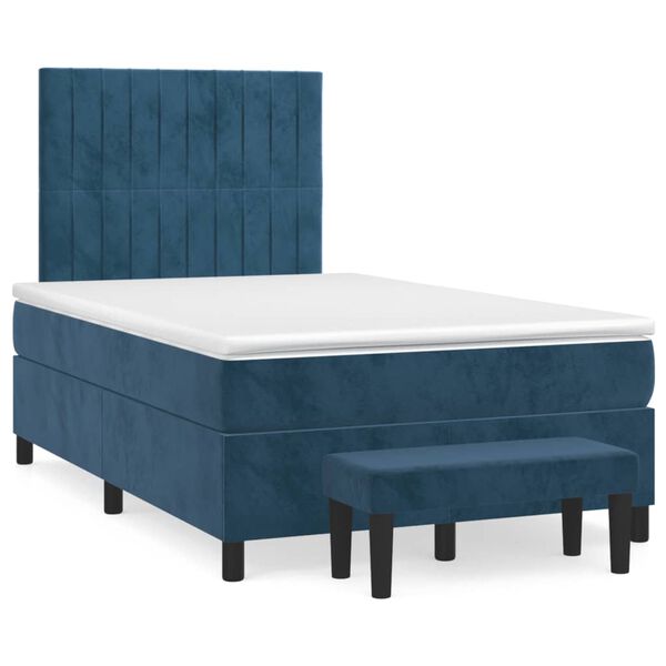 vidaXL Boxspringbett mit Matratze Dunkelblau 120x190 cm Samt