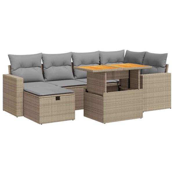 vidaXL 8-tlg. Garten-Sofagarnitur mit Kissen Beige Poly Rattan Akazie
