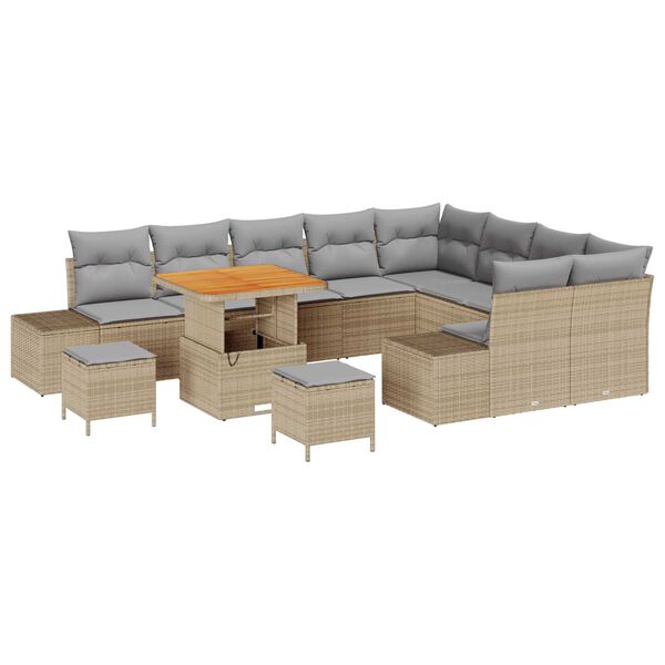 vidaXL Garten-Sofa-Set mit Speicher 12 pcs Beige Poly Rattan
