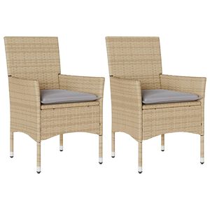 vidaXL Gartenst&uuml;hle mit Kissen 2 Stk. Beige Poly Rattan