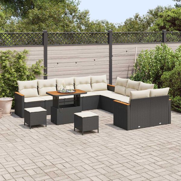 vidaXL Gartensofa-set mit Kissen 13 pcs Schwarz Poly Rattan