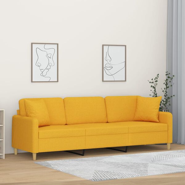 vidaXL 3-Sitzer-Sofa mit Kissen Hellgelb 210 cm Stoff