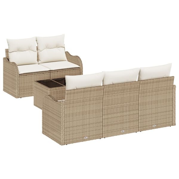 vidaXL Garten-Sofa-Set mit Kissen mit Speicher 6 pcs Beige und Creme