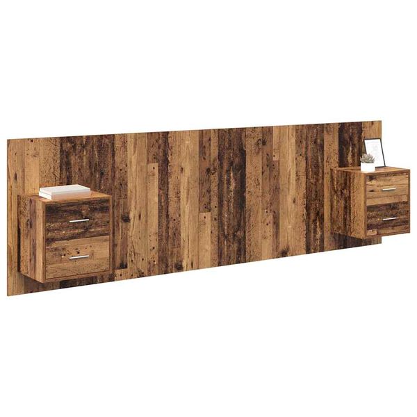vidaXL Kopfteil mit Schrank mit Schubladen 3 pcs Altholz Holzwerkstoff