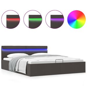 vidaXL Stauraumbett Hydraulisch mit LED Dunkelgrau Stoff 160&times;200 cm