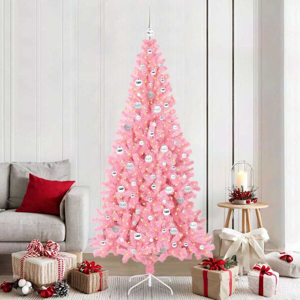 vidaXL Weihnachtsbaum mit 300 LEDs mit St&auml;nder Rosa 210 cm PVC