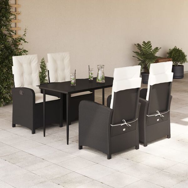 vidaXL 5-tlg. Garten-Essgruppe mit Kissen Schwarz Poly Rattan