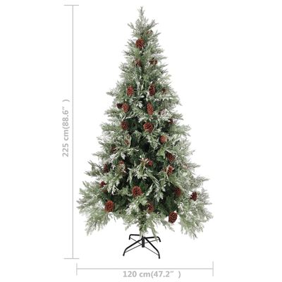 vidaXL Weihnachtsbaum mit Zapfen Grün und Weiß 225 cm PVC & PE
