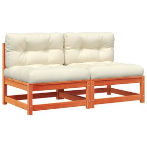 vidaXL Gartensofas ohne Armlehnen mit Kissen 2 Stk. Wachsbraun Holz
