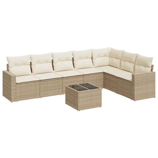 vidaXL 8-tlg. Garten-Sofagarnitur mit Kissen Beige Poly Rattan