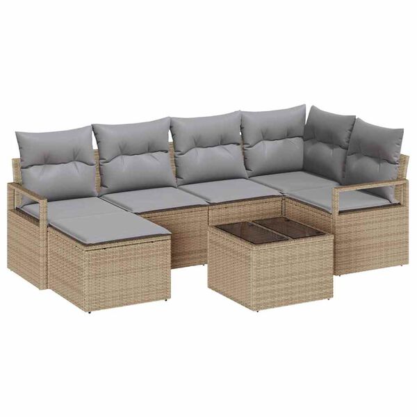 vidaXL Sofa Set mit Kissen 7 pcs Beige Poly Rattan