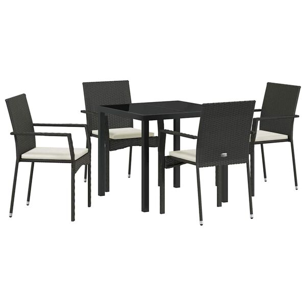 vidaXL Garten Essgruppe mit Kissen 5 pcs Schwarz Poly-Rattan